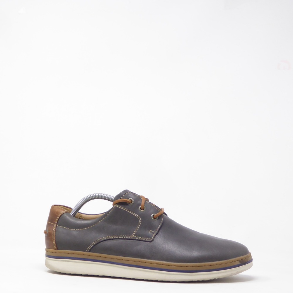 Johnston & Murphy Mens McGuffey Plain Toe Derby Gray Leather 10M